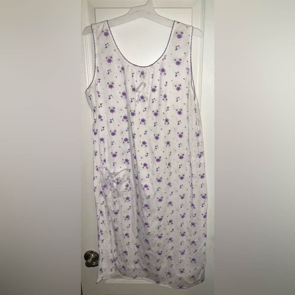 Sindrella Purple Floral Print Sleeveless Nightgown with Pocket
